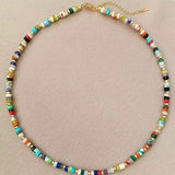 Colorful Stone Beaded Necklace Glass Collar Bohemian Accessory