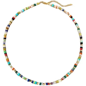 Colorful Stone Beaded Necklace Glass Collar Bohemian Accessory