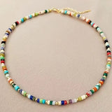 Colorful Stone Beaded Necklace Glass Collar Bohemian Accessory