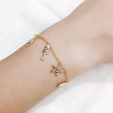 European Rainbow Zircon Retro Shell Star Bracelet Women's Party Birthday Gift