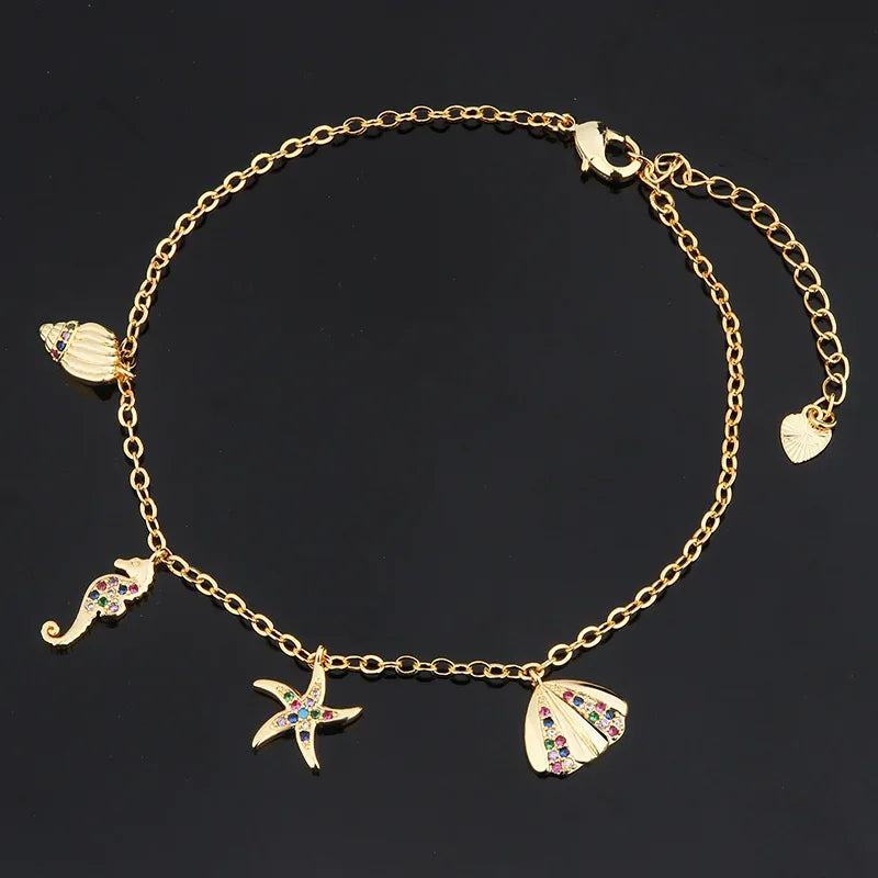 European Rainbow Zircon Retro Shell Star Bracelet Women's Party Birthday Gift