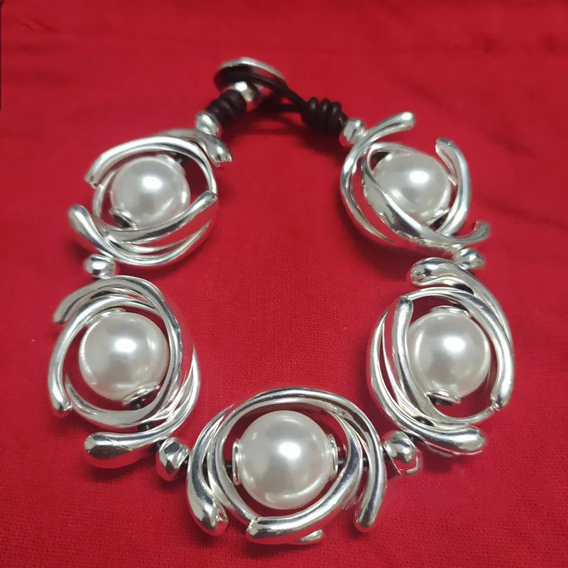 Unique Electroplating 925 Silver Pearls Bracelet Gift