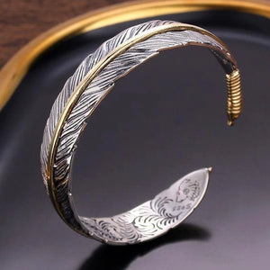 Feather Opening Bangle for Men Punk Rock Bracelet