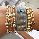 Gold and Silver Glass Beads Stretch Bracelet for Men and Women