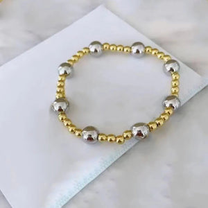 Gold and Silver Glass Beads Stretch Bracelet for Men and Women