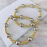 Gold and Silver Glass Beads Stretch Bracelet for Men and Women