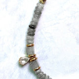 Gray Orange Stone Beaded Bangle with Copper Zircon Pendant