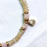 Gray Orange Stone Beaded Bangle with Copper Zircon Pendant