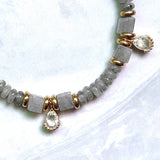 Gray Orange Stone Beaded Bangle with Copper Zircon Pendant