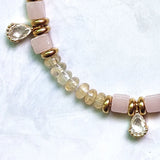 Gray Orange Stone Beaded Bangle with Copper Zircon Pendant