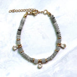 Gray Orange Stone Beaded Bangle with Copper Zircon Pendant