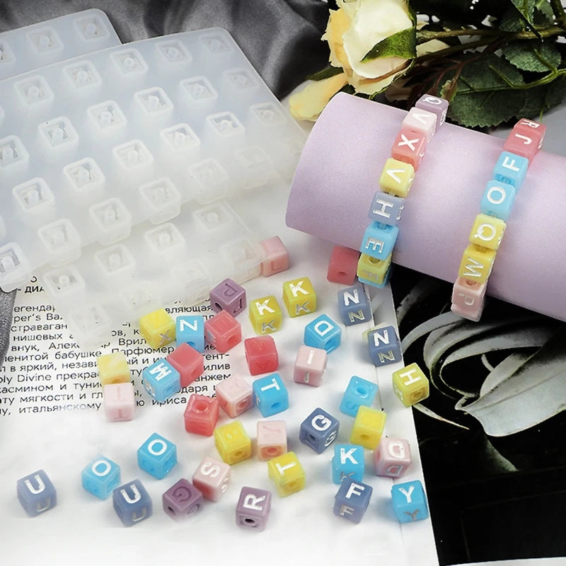 Cube Silicone Letter Beads for Jewelry Making 124A