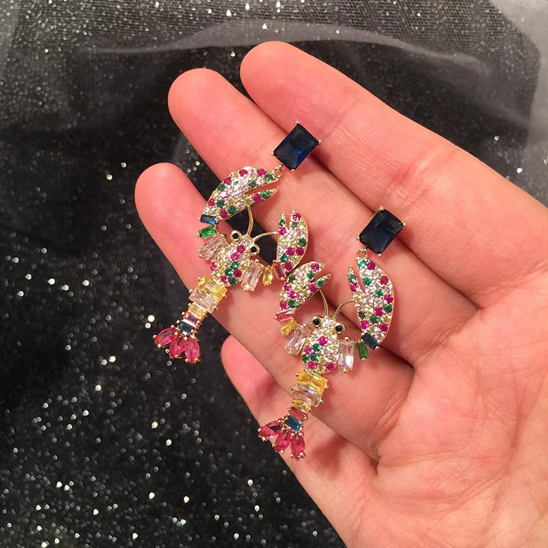 Colorful Zircon Lobster Drop Earrings for Women