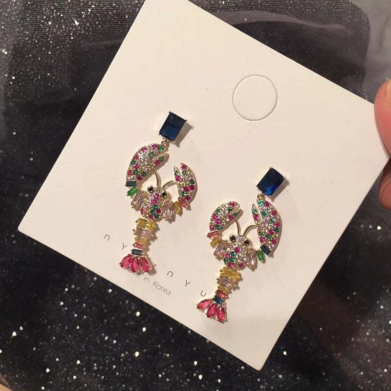 Colorful Zircon Lobster Drop Earrings for Women