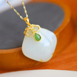 Hetian Jade Geometric Square Pendant Necklace Retro Bohemian Jewelry