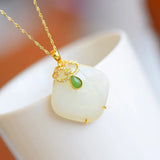 Hetian Jade Geometric Square Pendant Necklace Retro Bohemian Jewelry