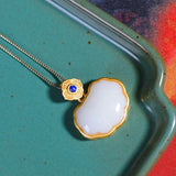Vintage Hetian Jade Lapis Lazuli Pendant Necklace Gilt Craft Jewelry