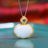 Vintage Hetian Jade Lapis Lazuli Pendant Necklace Gilt Craft Jewelry
