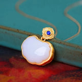 Vintage Hetian Jade Lapis Lazuli Pendant Necklace Gilt Craft Jewelry
