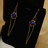 Natural Lapis Lazuli Long Tassel Earrings Silver Jewelry
