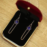 Natural Lapis Lazuli Long Tassel Earrings Silver Jewelry
