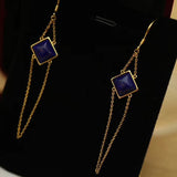 Natural Lapis Lazuli Long Tassel Earrings Silver Jewelry