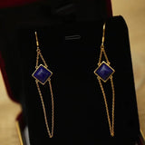 Natural Lapis Lazuli Long Tassel Earrings Silver Jewelry