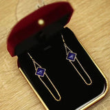 Natural Lapis Lazuli Long Tassel Earrings Silver Jewelry