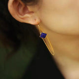 Natural Lapis Lazuli Long Tassel Earrings Silver Jewelry