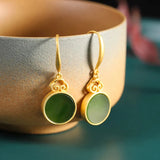 Silver Inlaid Hetian Jade Mirror Earrings