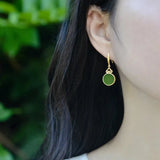 Silver Inlaid Hetian Jade Mirror Earrings