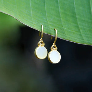 Silver Inlaid Hetian Jade Mirror Earrings