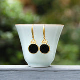 Silver Inlaid Hetian Jade Mirror Earrings