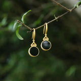 Silver Inlaid Hetian Jade Mirror Earrings