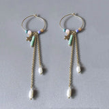 Long Chain Tassel Earrings Pearl Crystal Beads Women Aretes