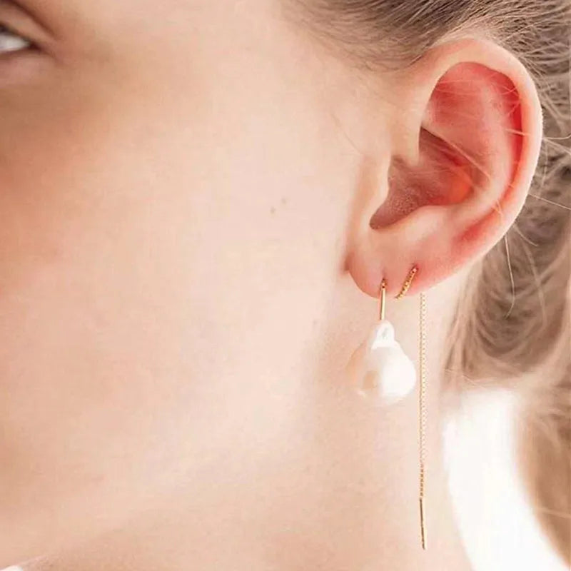 Long Chain Tassel Earrings Pearl Crystal Beads Women Aretes