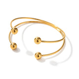 Stainless Steel Double Layer Ball Cuff Bracelet for Women
