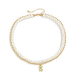 Double Layer Pearl Bear Necklace Man Hip-Hop Choker Chain