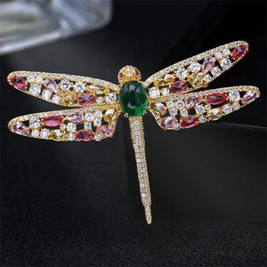 Green CZ Dragonfly Brooch Pin Women's Jewelry