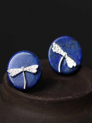 S925 Silver Lapis Lazuli Dragonfly Earrings