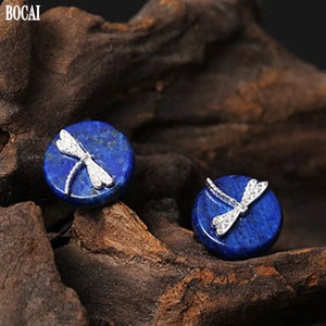S925 Silver Lapis Lazuli Dragonfly Earrings