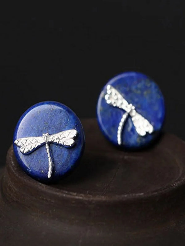 S925 Silver Lapis Lazuli Dragonfly Earrings