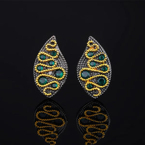 Bohemian Leaf Shaped Earrings Set with Green Pearl Jewelry