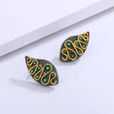 Bohemian Leaf Shaped Earrings Set with Green Pearl Jewelry