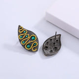 Bohemian Leaf Shaped Earrings Set with Green Pearl Jewelry
