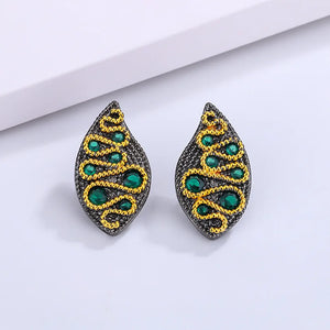 Bohemian Leaf Shaped Earrings Set with Green Pearl Jewelry