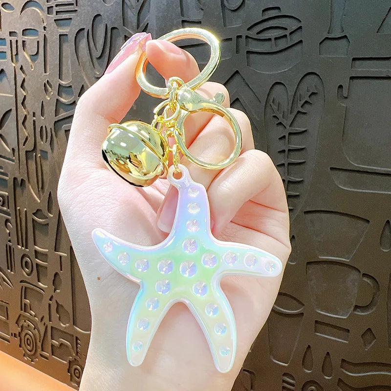 Colorful Acrylic Starfish Keychain Sea Beach Pendant Holiday Keyring