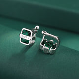 Emerald Lucky Rectangle Diamond Stud Earring Green