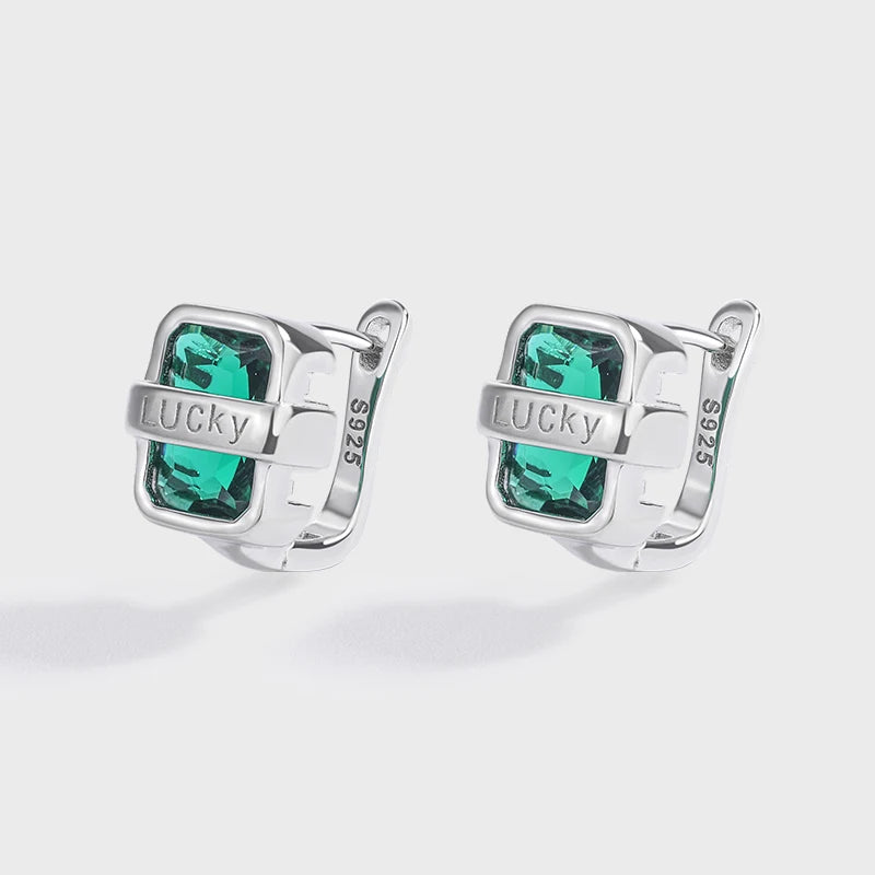 Emerald Lucky Rectangle Diamond Stud Earring Green