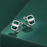 Emerald Lucky Rectangle Diamond Stud Earring Green